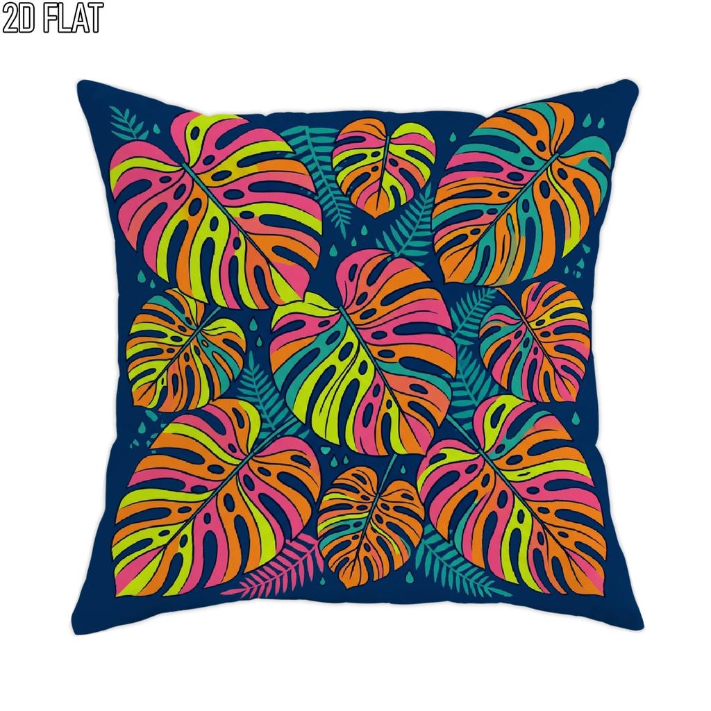 2D Flat 1pc Outdoor Pool Party Summer Vibrant Tropical Throw Pillow Covers Multicolor Navy Blue Pillo