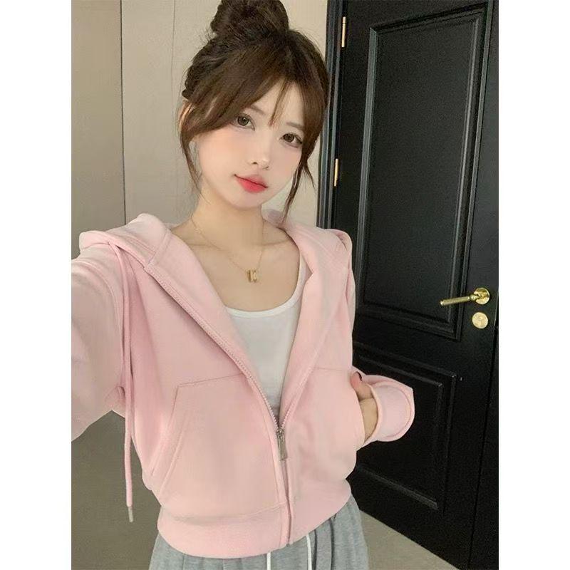 Korean Style Women's Hooded Cardigan Sweatshirt - Autumn & Winter, Loose Fit, Zipper, Lazy Style