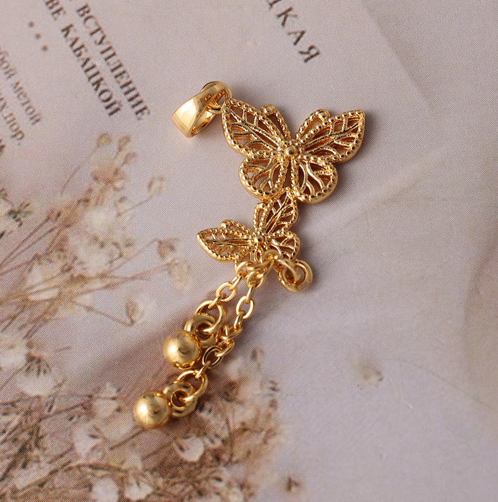 Позолоченное ожерелье-подвеска с бабочкой, кисточкой и шариком