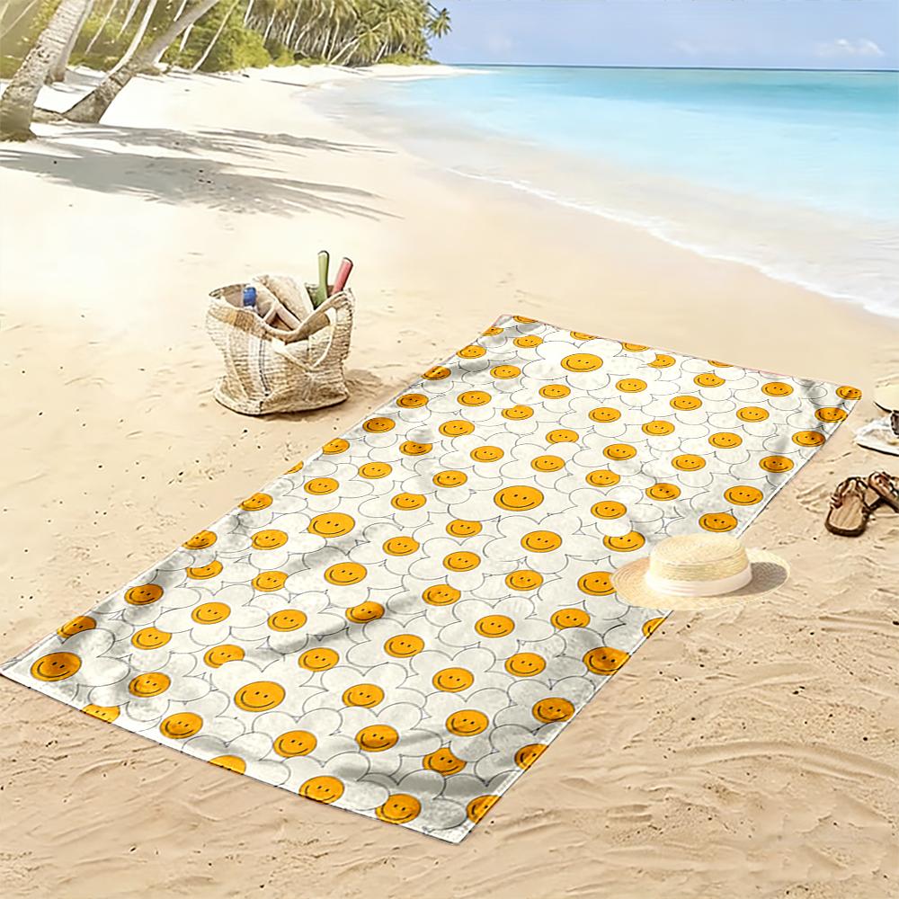 Smiley-Gesicht Blumenmuster Handtuch Strandtuch schnelltrocknend für Reise Outdoor-Sport Joggen Strand und Schwimmen
