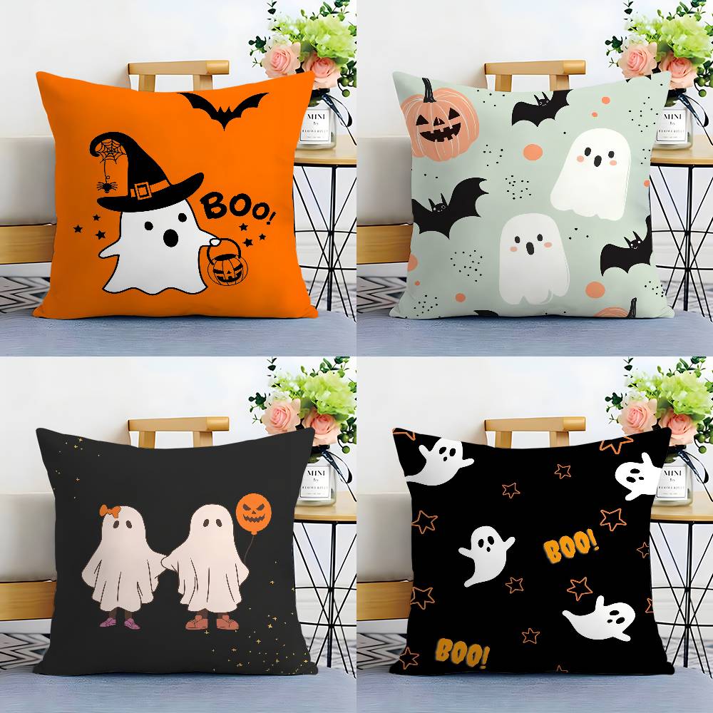 Halloween Cute Ghost Pillow Case Sofa Living Room Bedroom Double-sided Printing Square Cushion Nap Time Cushion Cover