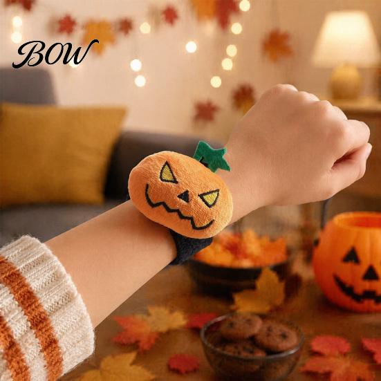 Memory Steel Wrist Rings for Toddlers Halloween Stuffed Slap Bracelet, Plush Pumpkin Ghost Bat Skull Cat Bulk Gifts Classroom Activities Cute
