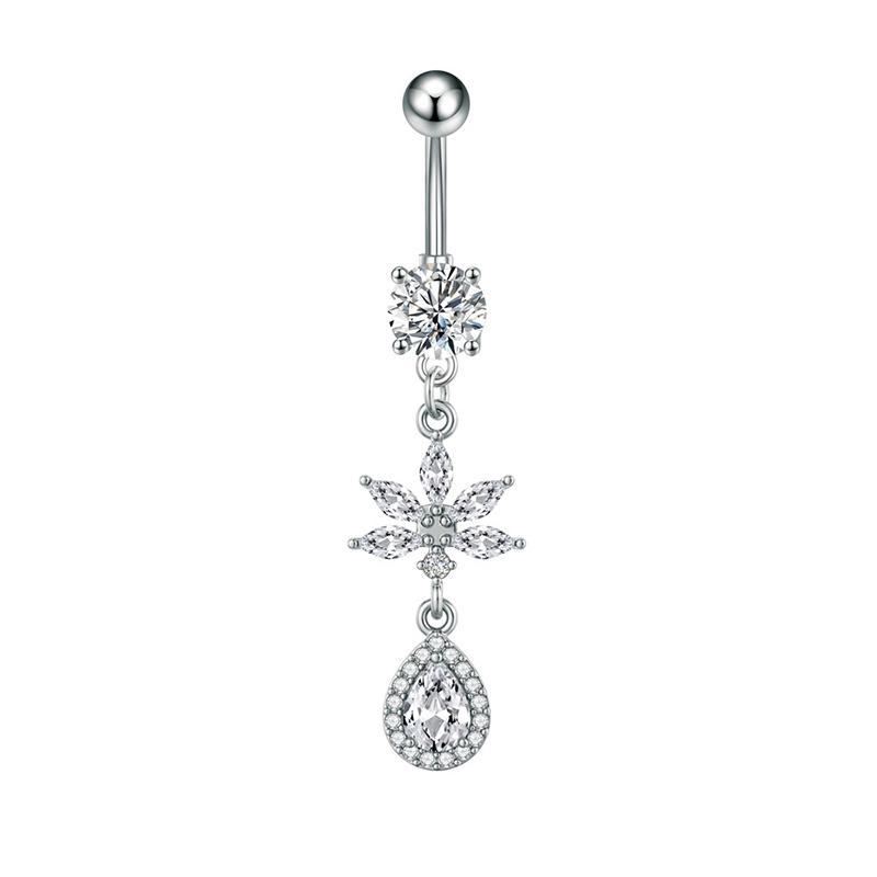 Heart Flower Long Pendant Belly Button Ring For Women Girls Body Piercing Belly Ring Stainless Steel Belly Button Ring