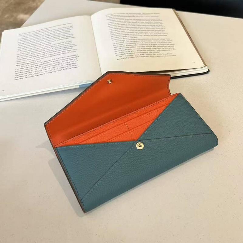 Genuine Leather Wallet. First Layer Cowhide Lychee Pattern Envelopes Spliced With Contrasting Colors. Long Three-fold Wallet