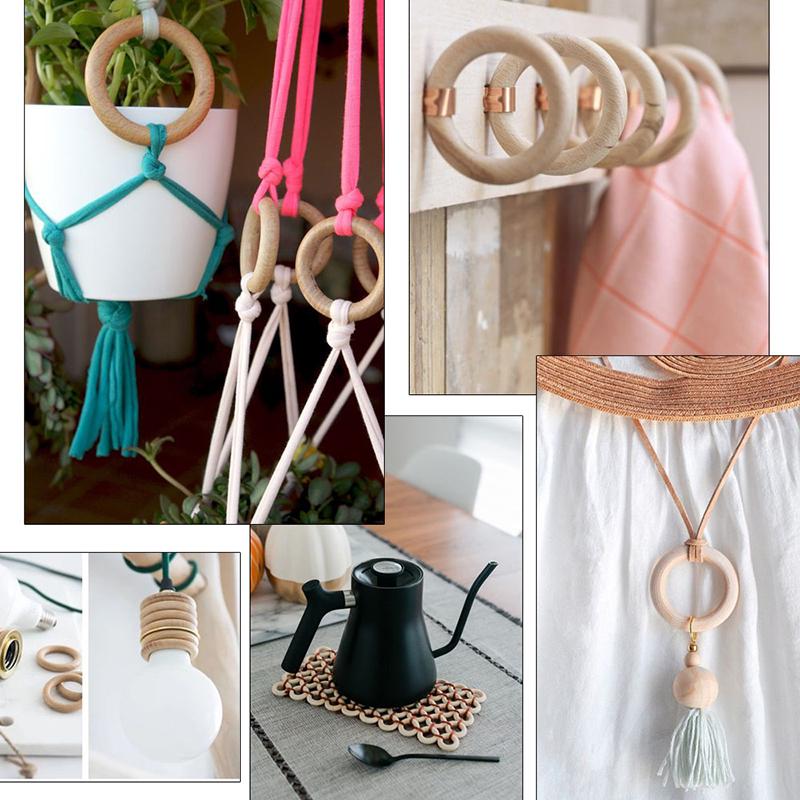 50Pcs Wooden Beads Pendant Connectors Circles Rings Beads Natural Wood Ornament