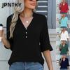 JPNTKY Women's Fashion Casual Solid Color Print 1/2 Sleeves V Neck Blouses & Shirts