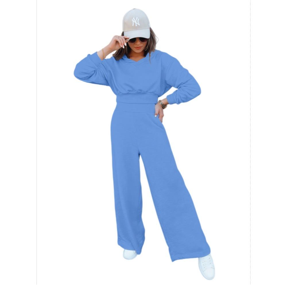 Autumn and Winter New Women's Wide-leg Pants and Hooded Sweatshirt Casual Set