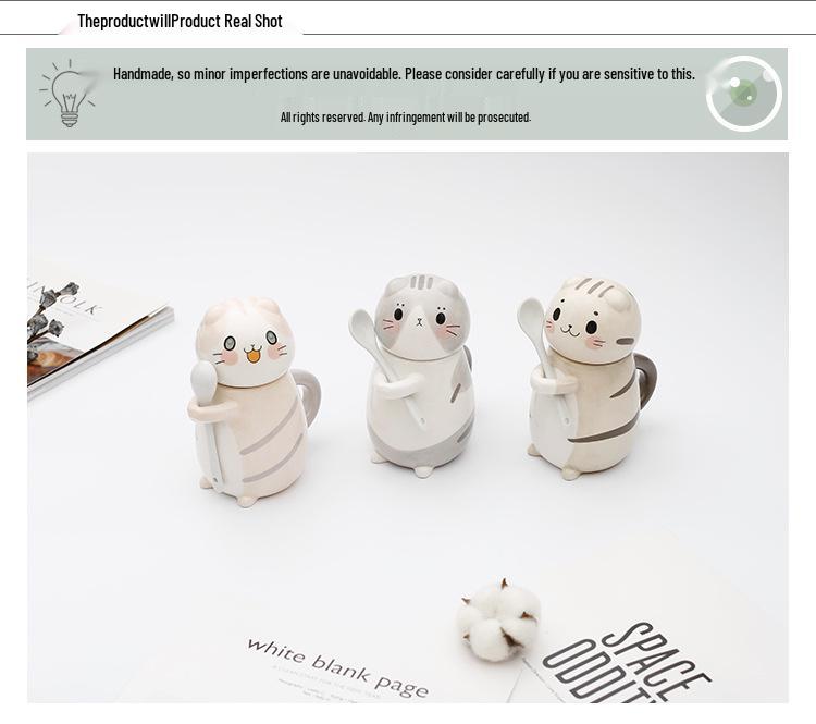 Japanese Cute Cat Cartoon Ceramic Cups with Lids: Perfect for Coffee, Milk, and Breakfast