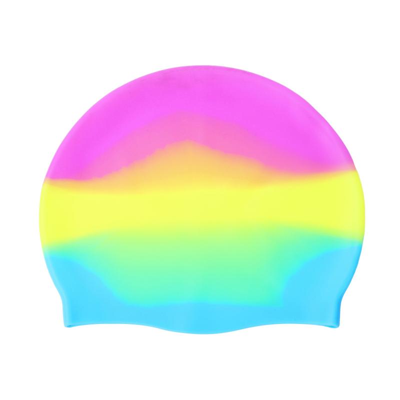 Gradient Color Silicone Swim Cap, Waterproof Elastic Swimming Cap for Adults and Kids
