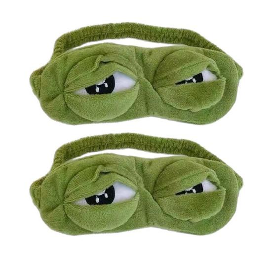 Funny Sad Frog Eye Mask Soft Plush Frog Blindfold Light-Blocking Breathable Sleep Mask for Travel Office Home Novelty