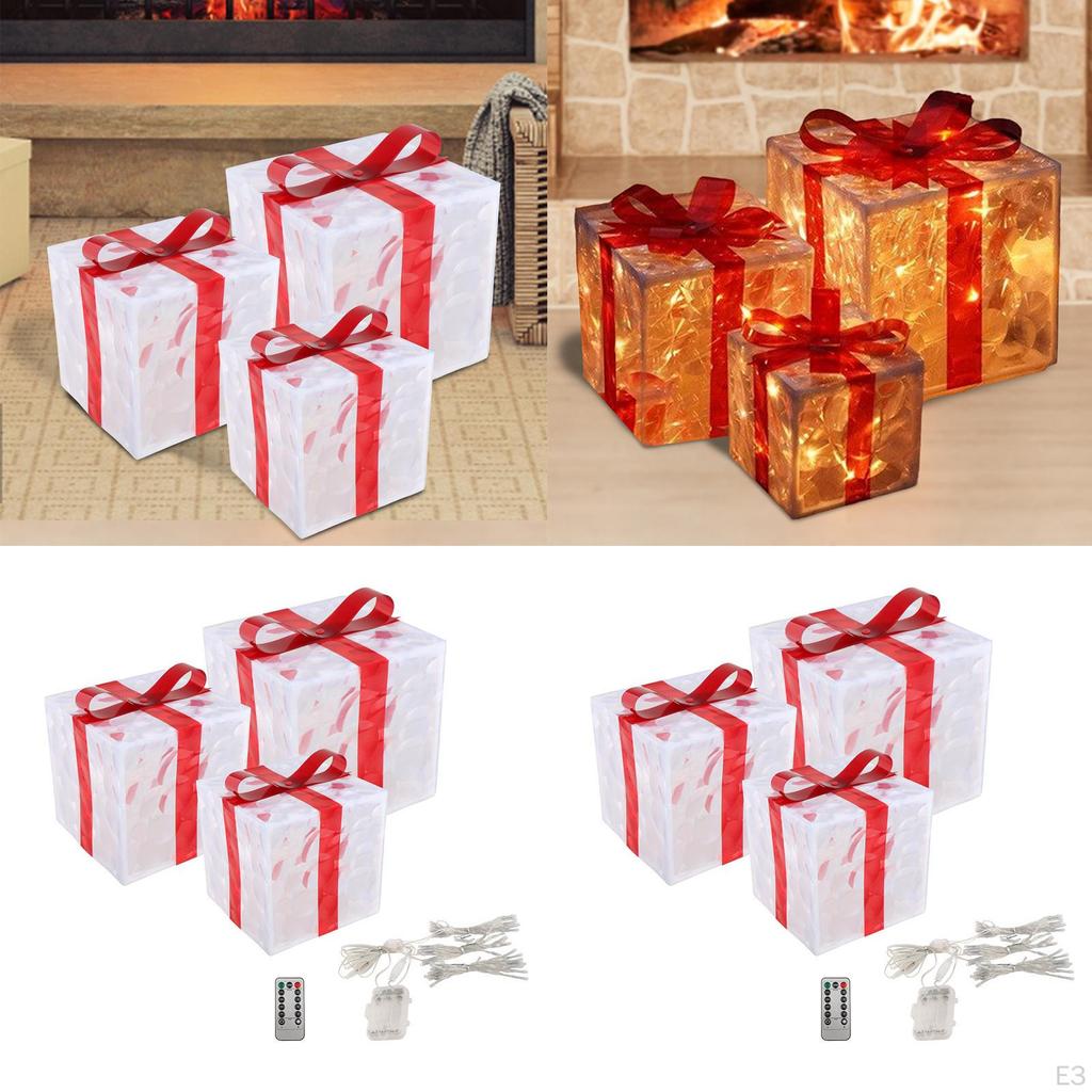 3 Lighted Gift Boxes for Holiday Decor, Indoor Outdoor Present Box Decorations