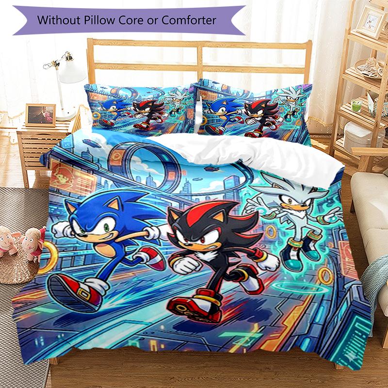 3pcs Sonic Bedding Set Duvet Cover Closure Includes 1 Duvet Cover & 2 Pillowcases, Soft and Comfortable for All Seasons.