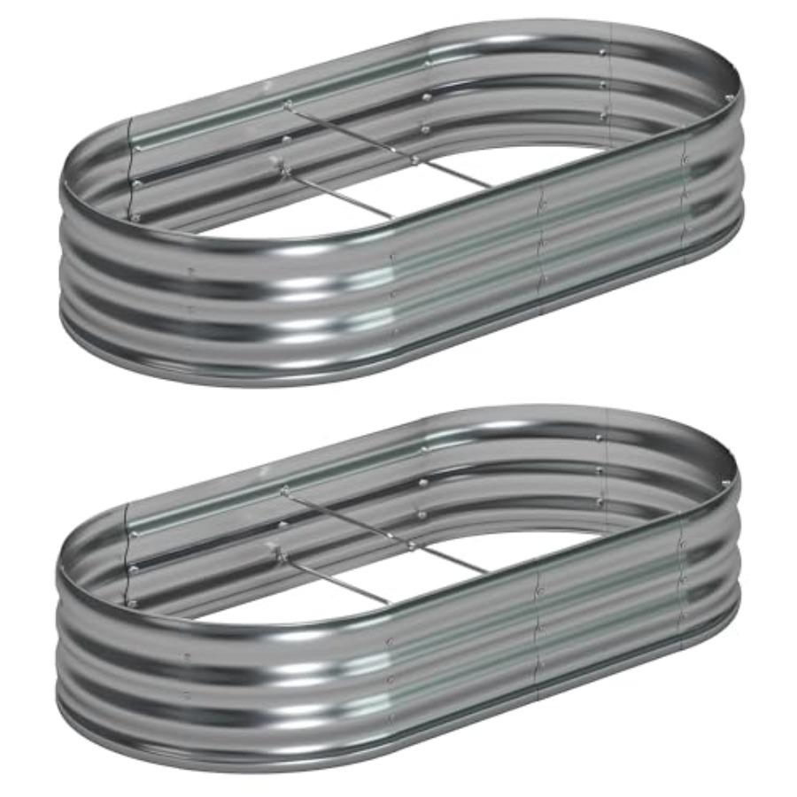 8x4x1ft 2 Pack Galvanized Oval Raised Garden Bed Outdoor Planter Box Metal Patio Kit Planting Bed for Vegetables Flowers Herb S