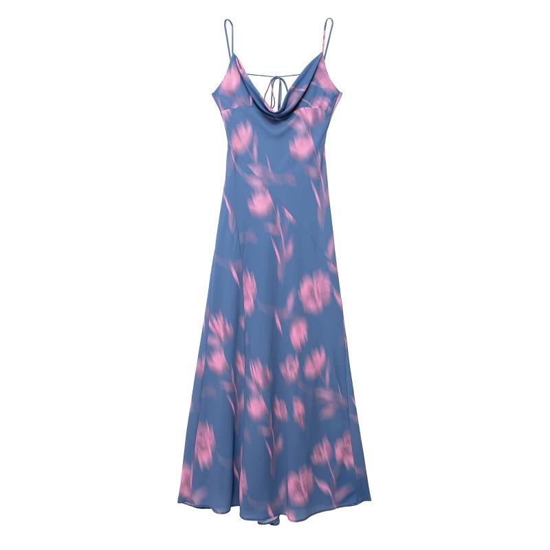 

Summer European & American Women s Draped Collar Print Camisole Dress M