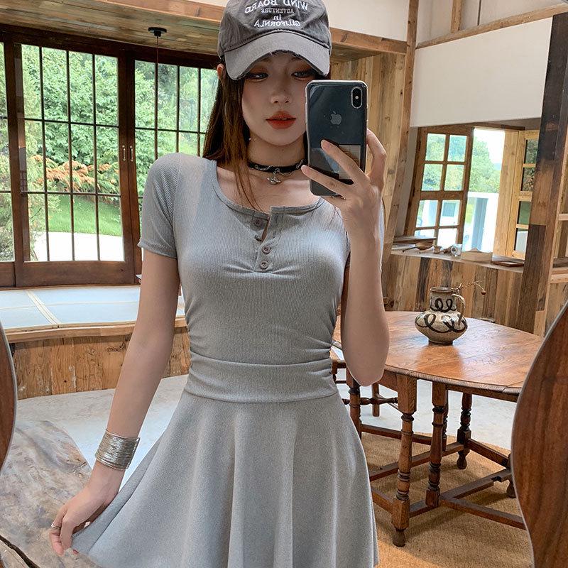 2026 Korean Style Slimming One-Piece Swimsuit - Conservative Waist-Cover Design for Women L