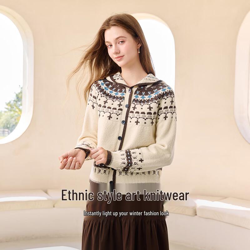 Xiangying Women's Fair Isle Hooded Knit Cardigan