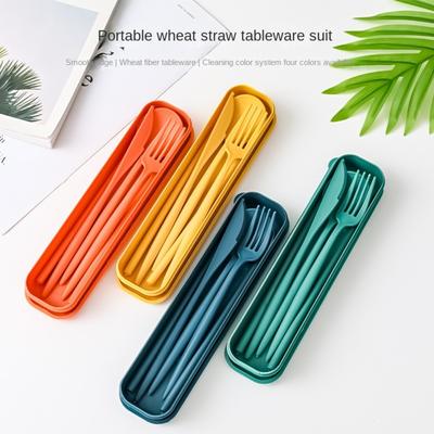 New Wheat Straw Wheat Straw Dinnerware Set Eco-Friendly Portable Utensil Box Tableware Cutlery Set Travel