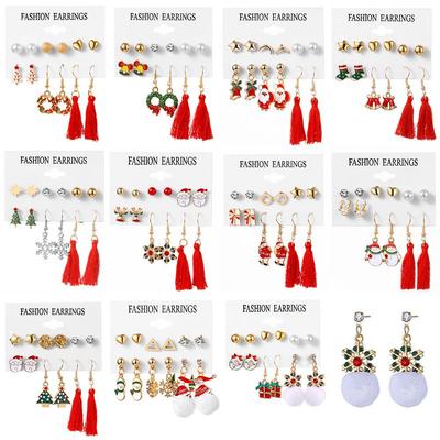 Snowflake Reindeer Christmas Tree Tassel Earrings with Epoxy and Alloy