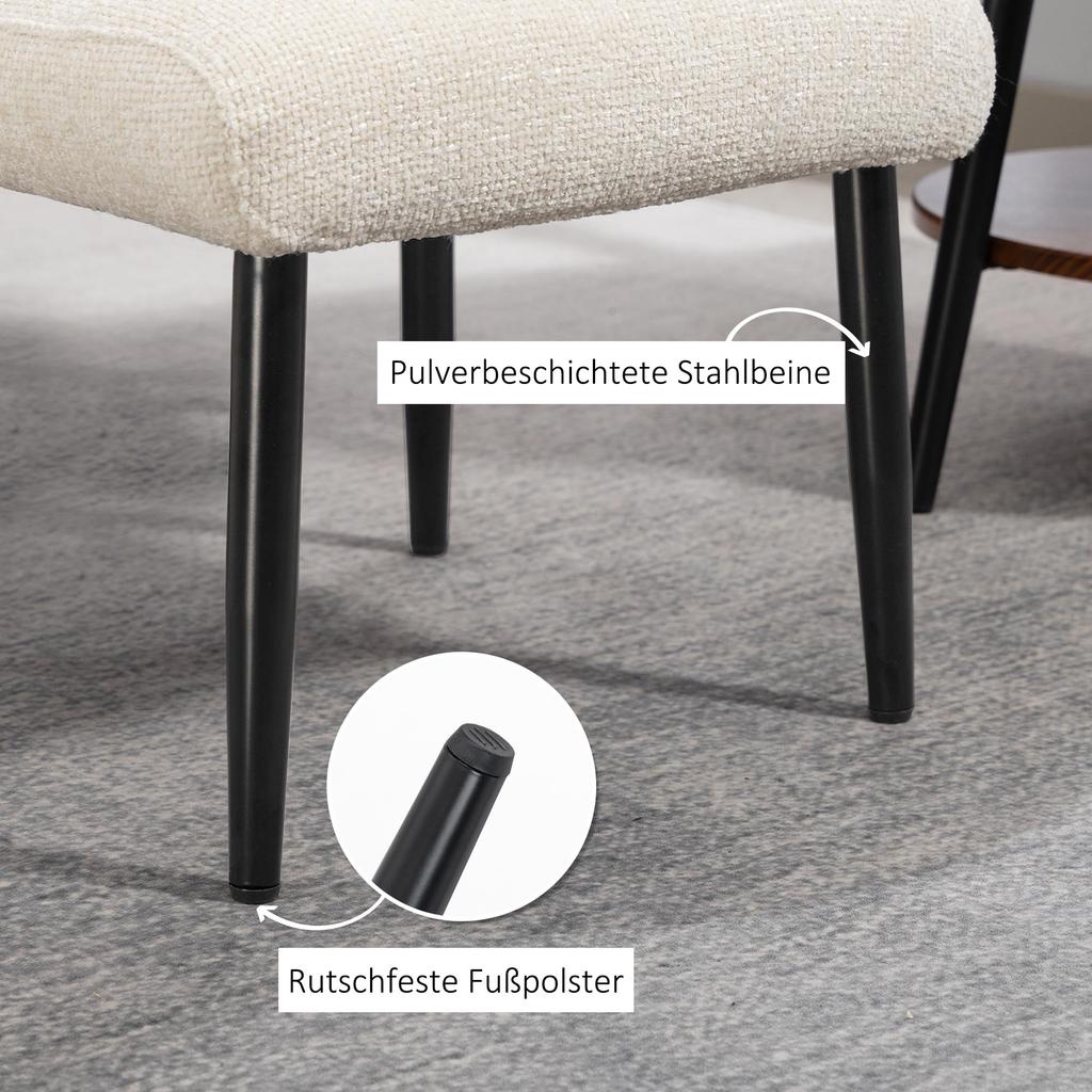 Sitzhocker Hocker mit weichem Sitzkissen Stahlbeinen Fußhocker mit Chenille-Stoff, 45 x 41 x 38 cm, Cremeweiß