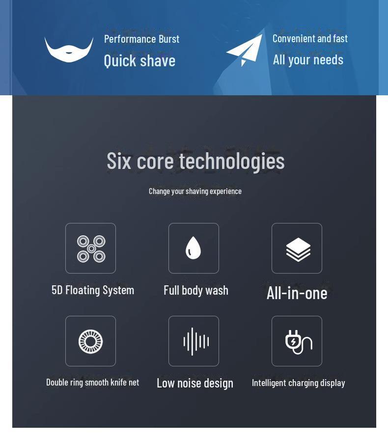 Multifunktionaler elektrischer Herren-Glatzerasierer mit fünf Klingen