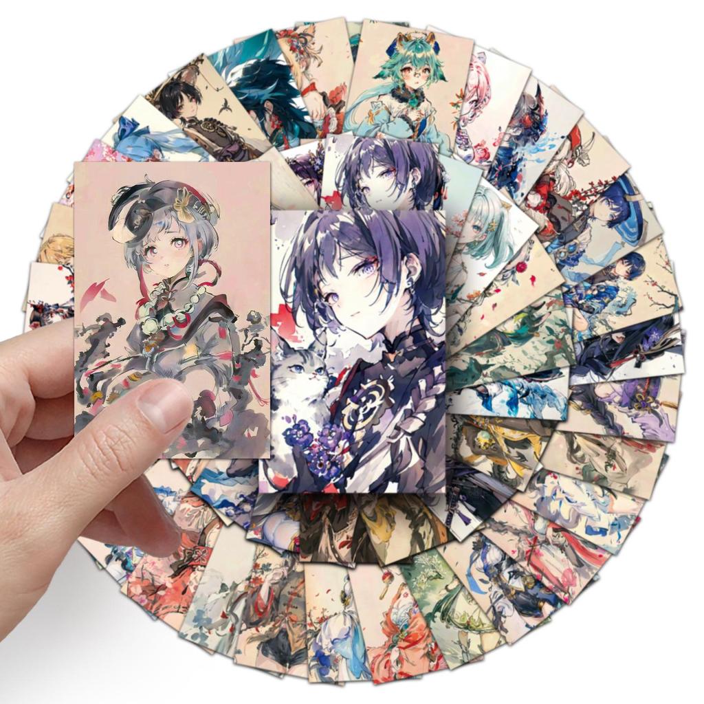 50 Ink Wash-Style Genshin Impact Character Waterproof Stickers for Computer, Water Bottle, Phone Case & Journal