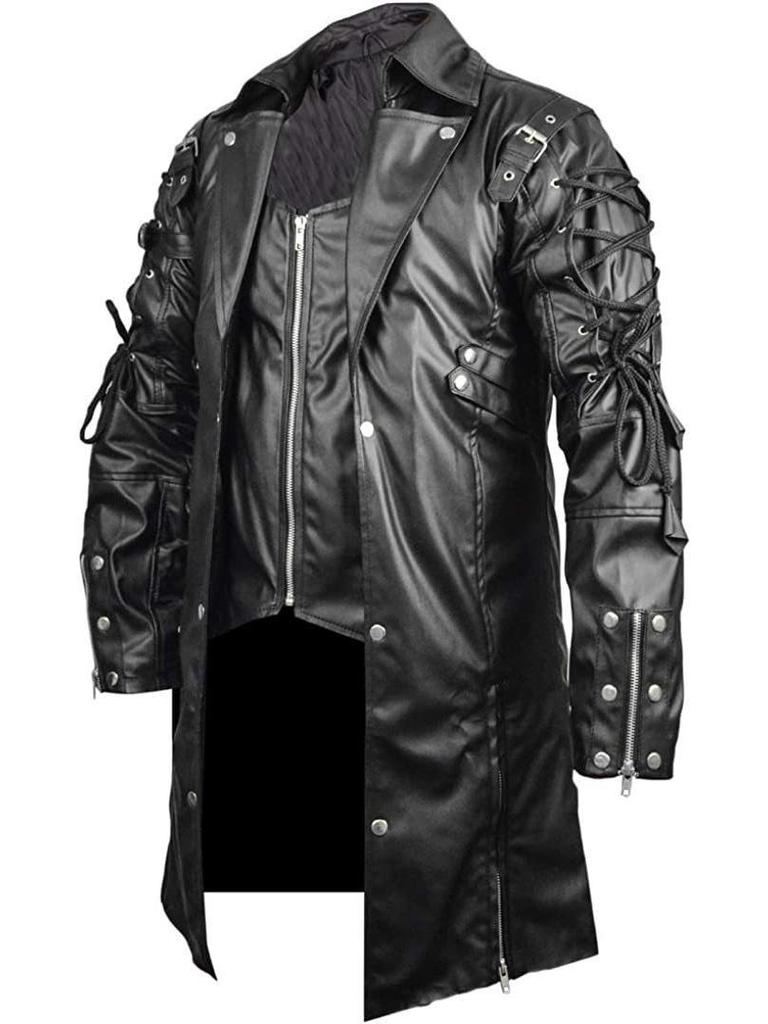 Herren Lederjacke Mittellang - Herbst/Winter Gothic Punk Mittelalterliches Kostüm
