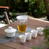 Suet jade travel kung fu tea set outdoor ceramic tea making cover bowl teacup simple white porcelain portable storage