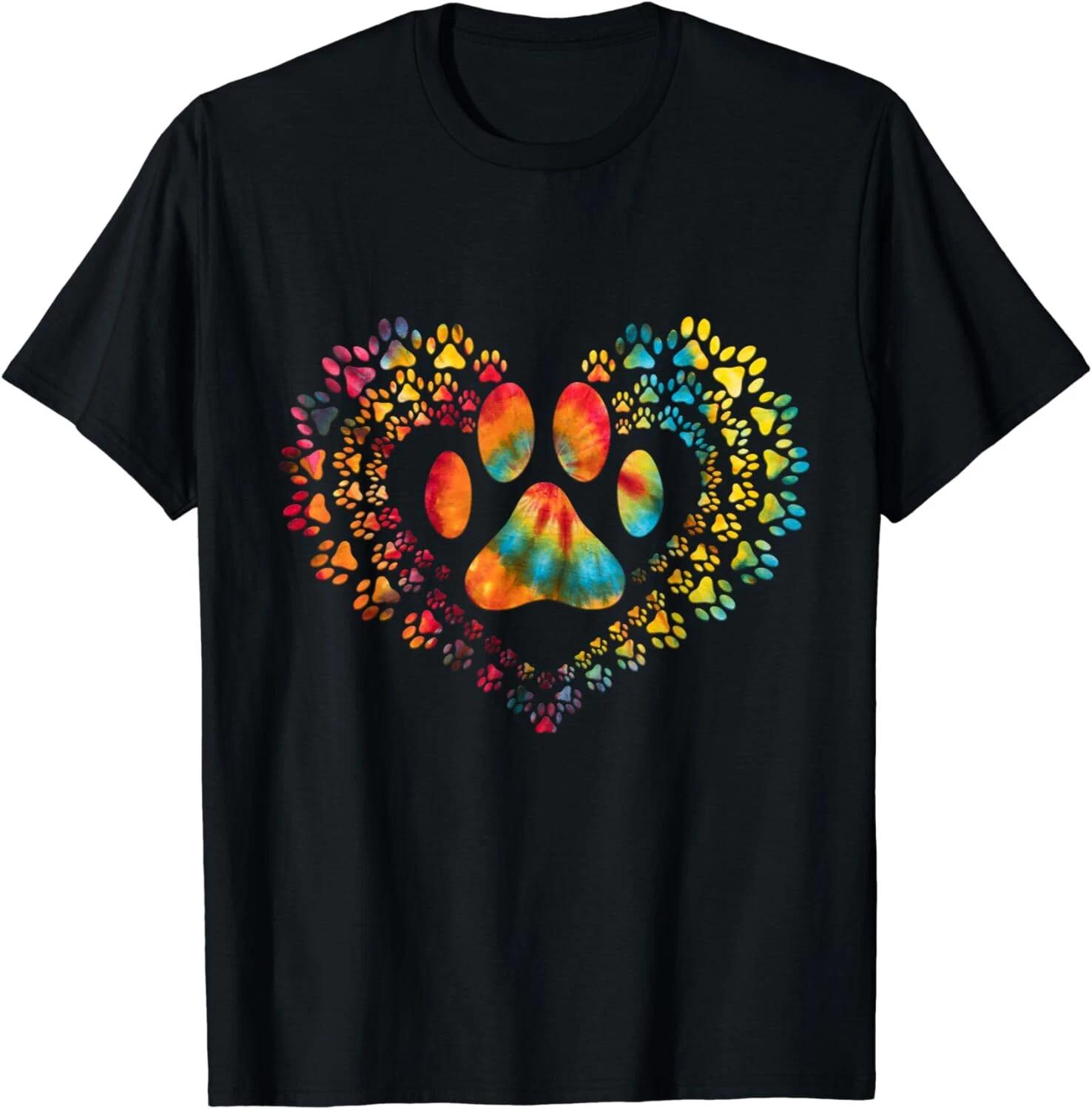 Tie Dye Love Dog Paw Print Heart Animal Lover Unisex T-Shirt XL