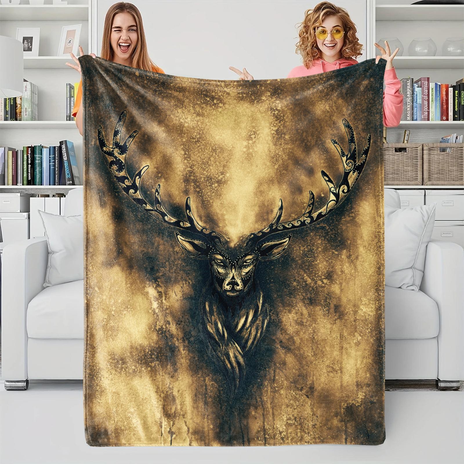 Flag Deer Printed Blanket,Soft Cozy Flannel Bed Blanket/Couch Blanket/Decorative Blanket/Camping Blanket,Perfect Holiday Gifts 70x100cm