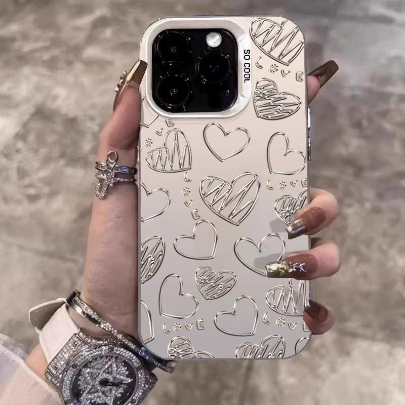 

Silver Heart Butterfly Pattern Electroplate IMD Phone Case For iPhone 16 15 14 13 12 11 Pro Max 16E 7 8 Plus X XS XR SE Cover iPhone 16