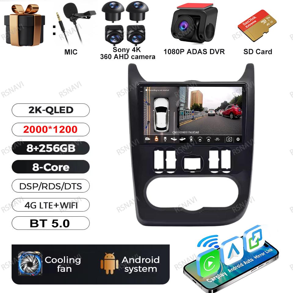 Car Radio Android 16 For Renault Logan 1 Sandero 2009 2010 2011 2012 - 2015 Wireless Carplay Auto DVD QLED Multimedia 4G LTE GPS