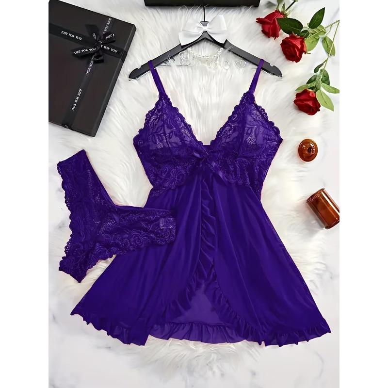 

Lace suspender set erotic underwear V multi-color pajamas collar feeling women XXXL фіолетовий