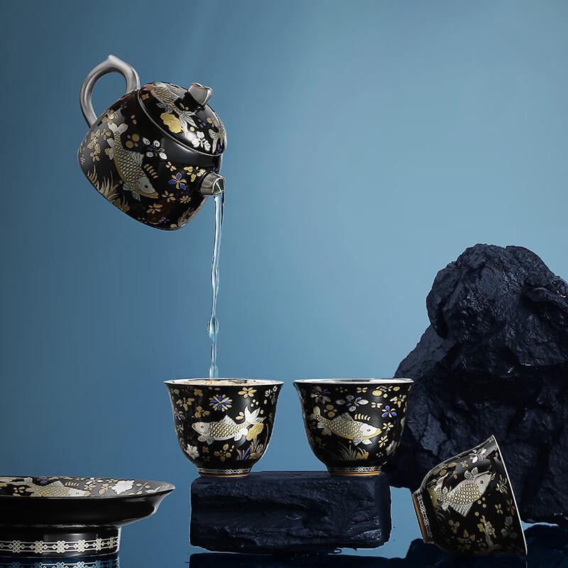 Zhuijia Fish Algae Pattern Gold & Silver Inlaid Silver Teaware Set