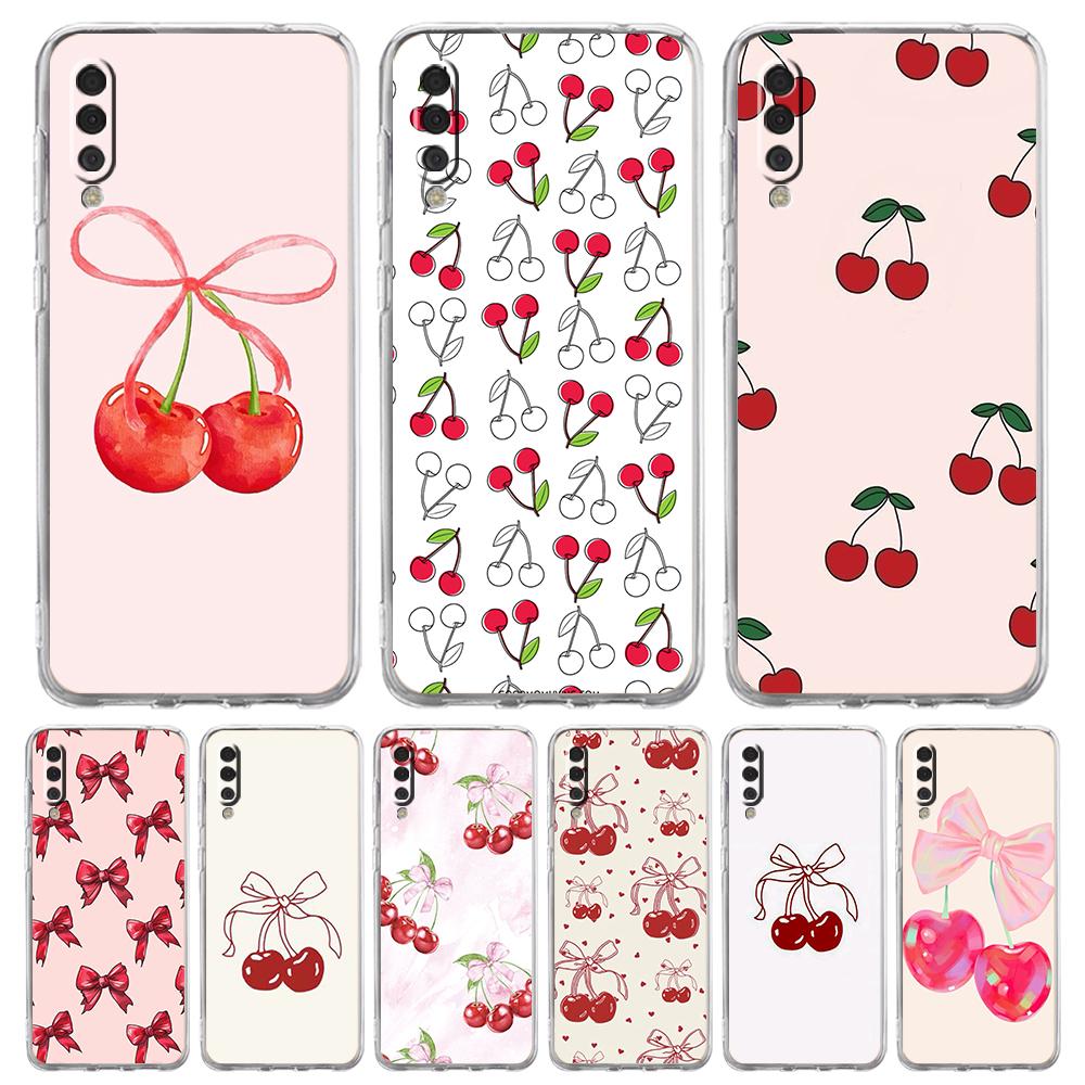 Cute Cherry Bow Phone Case For Samsung A16 A14 A12 A22 A32 5G A34 A42 A52 A54 A50 A70 A30 A40 A20E A10S A20S A02S A04S A06 Cover