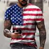 Casual Men's Short Sleeve T-Shirt, US Flag & FREEDOM Print, Streetwear Style.