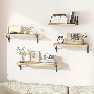 4 Pcs Carbonized Black Floating Shelves, Rustic Wood Shelves, Wall Mounted Shelf for Bathroom Decor, Bedroom, Living Room