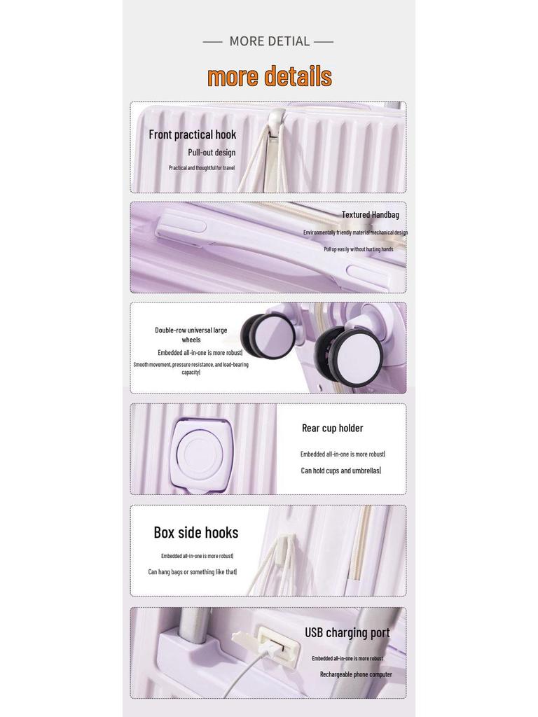 Women's 20" Carry-On Suitcase, Gradient Color, Japanese & Korean Style, 26" Trolley with Combination Lock for Travel