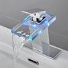 Basin Faucet Waterfall LED 3 Colors Glass Outlet Bathroom Battery Powered Basin Mixer Tap Chrome Deck Mounted Hot Cold Tap