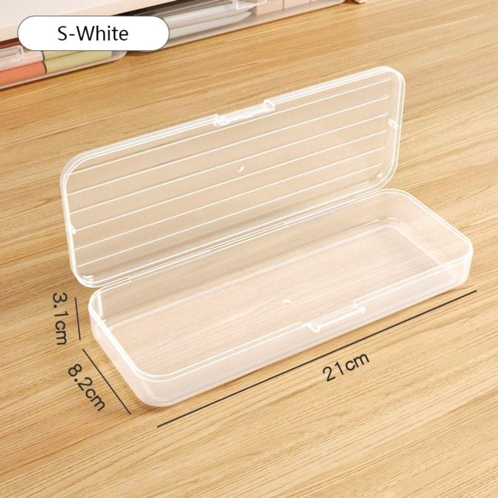 Plastic Stationery Box Transparent Pen Box Simple Storage Box School Office White S01