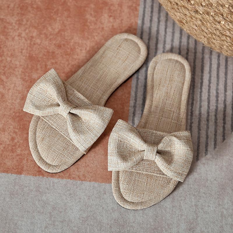 Fairy Style Bow Slippers for Women's Summer  New Large Flat Bottomed Minimalist Casual Beach Sandals