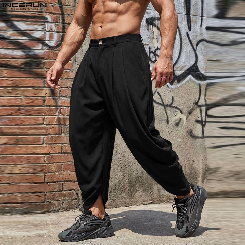 INCERUN Men Zipper Waist Casual Long Drop-crotch Pants Harem Trousers