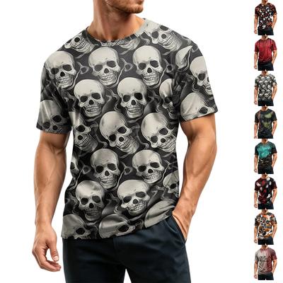 Men Mesh Quick Dry Crew Neck Lightweight Short Sleeve Top Halloween Theme Print Breathable Casual Shirt for Daily Wear