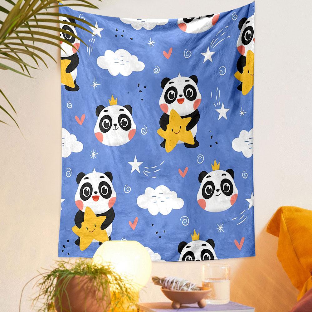 Cute Panda and Stars Pattern Decor Patterned Tapestry Home Decor, Suitable for Bedroom and Living Room, Gift