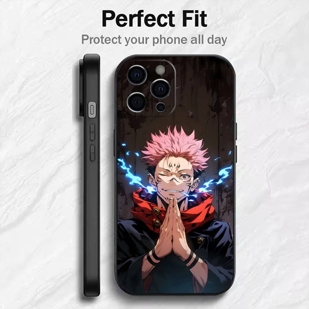 JJK Action Anime Y-YuJi Handyhülle Für iPhone17,16,15,14,13,12 Plus,Max Weiches Silikon Schwarze Hülle