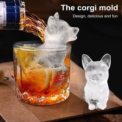 Eiswürfelform mit Corgi-Hund, lustige Hundeformen, Silikon-Eiswürfelschalen für Whisky, Cocktails, Bourbon, BPA-freie Silikonschale mit eingebautem Trichter für selbstgemachte Getränke