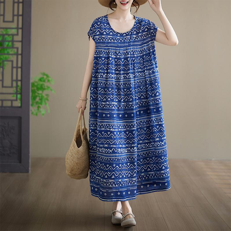 DIMANAF New 2026 Summer Beach Women Plus Size Cotton Lady Vintage Long Dress Floral Print Loose Oversize