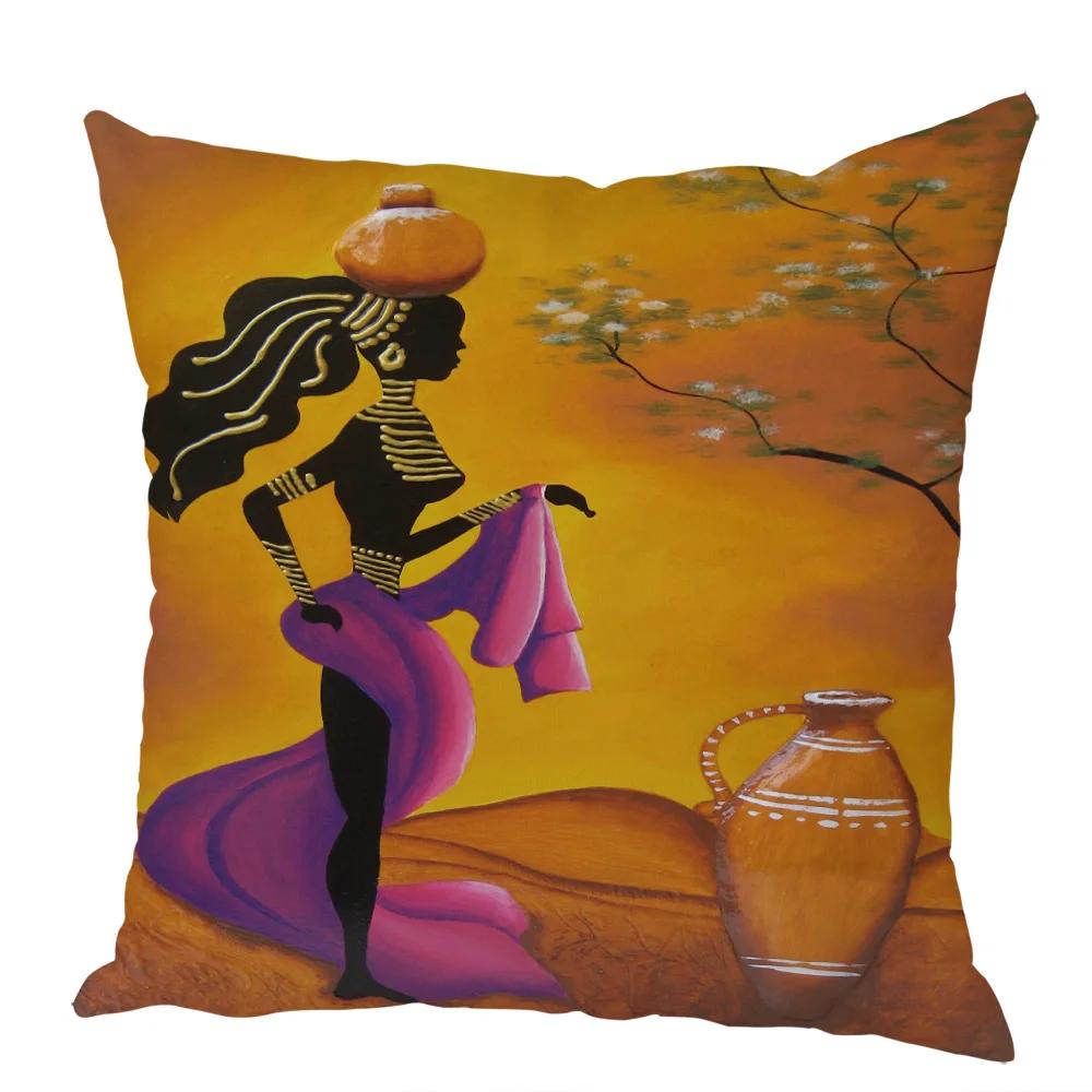 Peach Skin Cushion Cover 45x45cm Abstract Painting Africa Life Pillowcase African Woman Home Decor Gallery Exotic Pillow Case