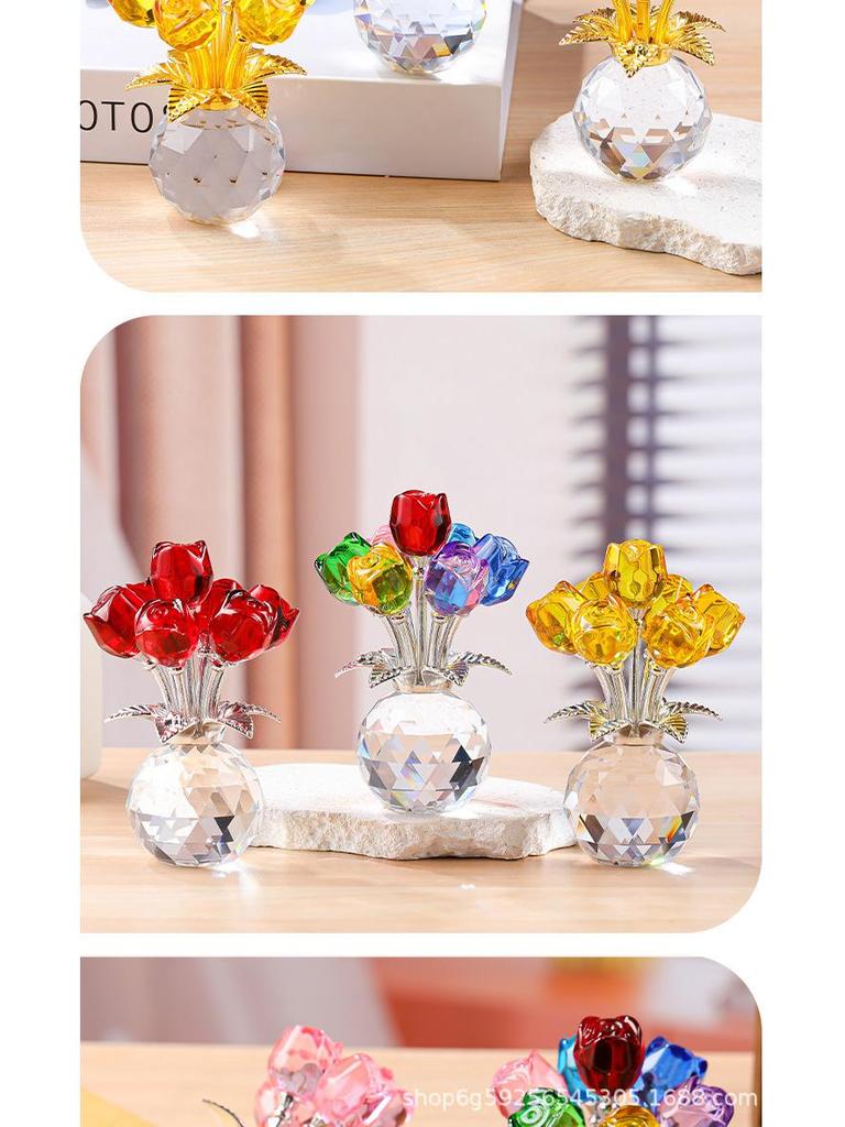 Elegant Crystal Rose Eternal Bloom Ornament - Perfect for Qixi or Valentine's Day Gifts, Living Room Decor, and Handcrafted Art.