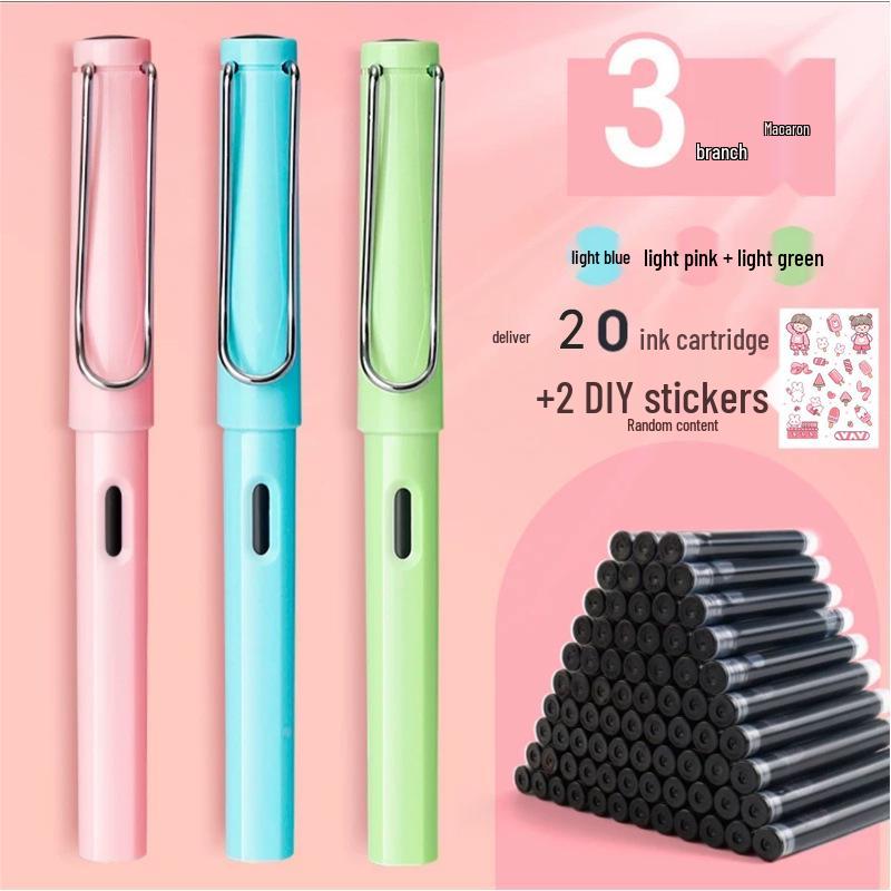 Refillable Ergonomic Fountain Pen for Students - Transparent Colored Plastic Design