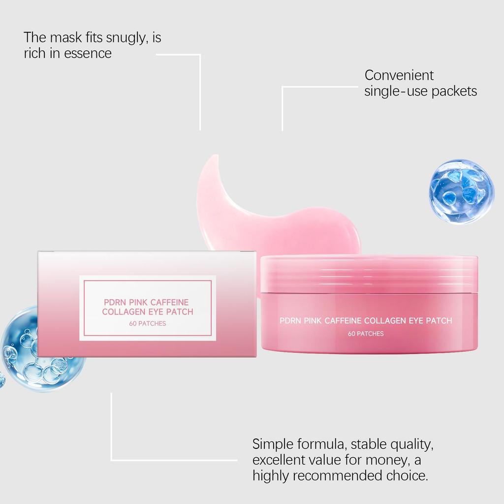 Pink Collagen Eye Mask - Hydrating & Firming Under Eye Patches - Gentle Moisturizing Care to Improve Sagging - Non-Sticky & Elasticity Boosting